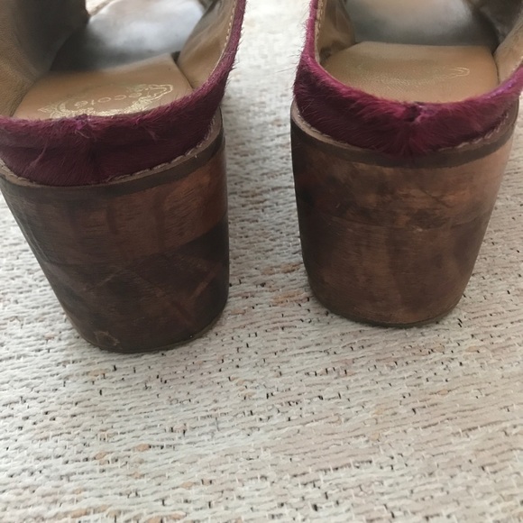 Ecoté Burgundy Calf Hair Wooden Sandals - Picture 7 of 8